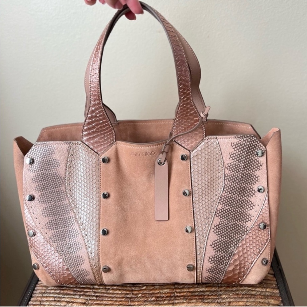 Jimmy Choo Lockett shopper/s ballet pink mix suede & leather Snakeskin purse COA